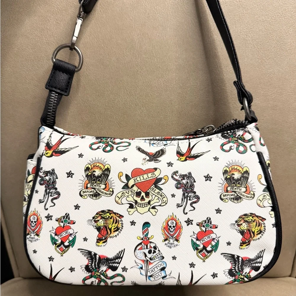 Ed Hardy Shoulder Bag with Colorful Tattoo Print, 9